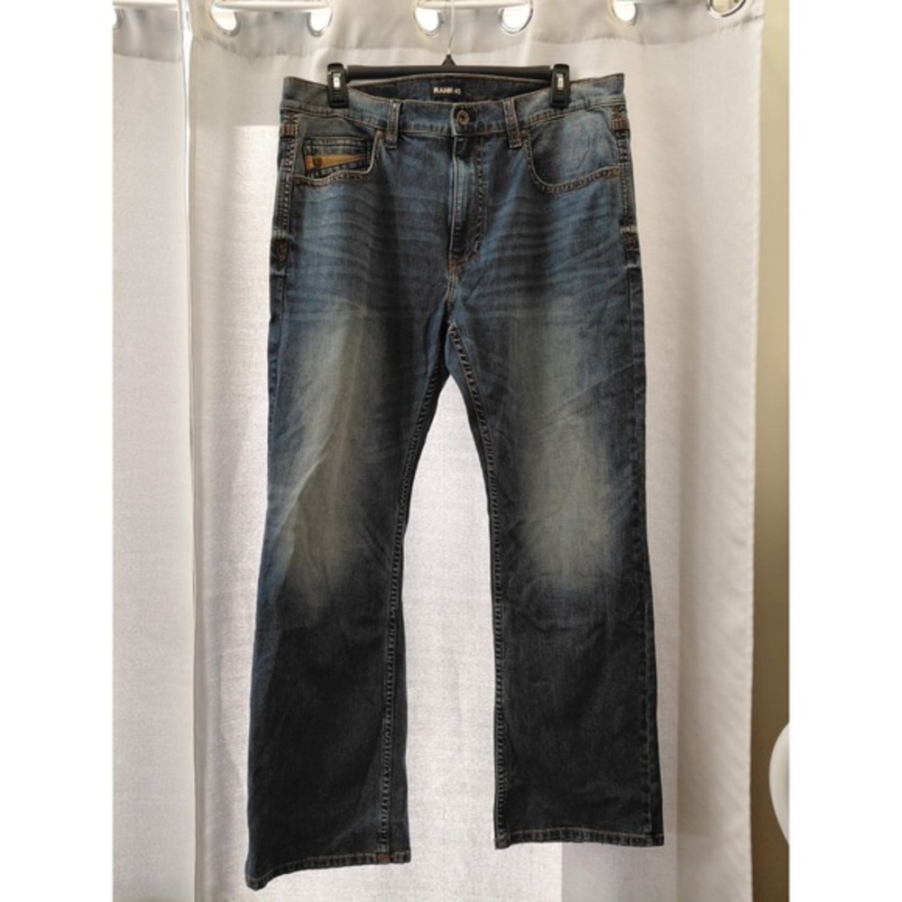 Rank 45 Men Jeans 40W‎ X 32L Blue Denim Back Pockets Embroidery